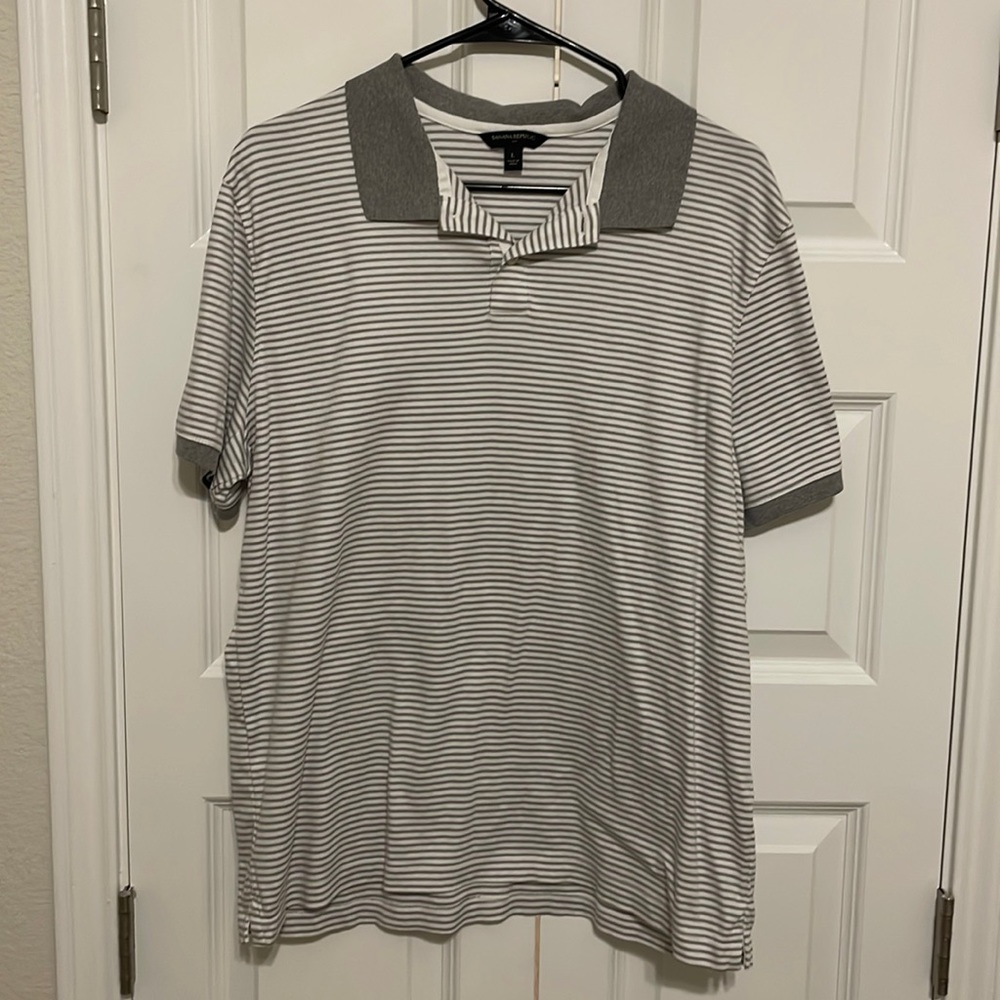 Mens Banana Republic grey stripe polo shirt size large